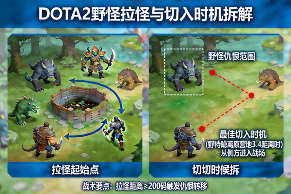 DOTA2野怪拉怪与切入时机拆解示意画面