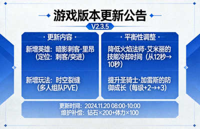游戏版本更新公告与平衡性调整说明画面
